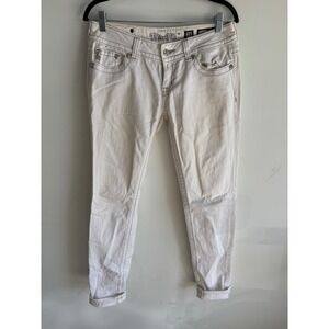 Miss Me Women Skinny Jeans Off White Rhinestone Angel Wing JP5082S34 Size 28